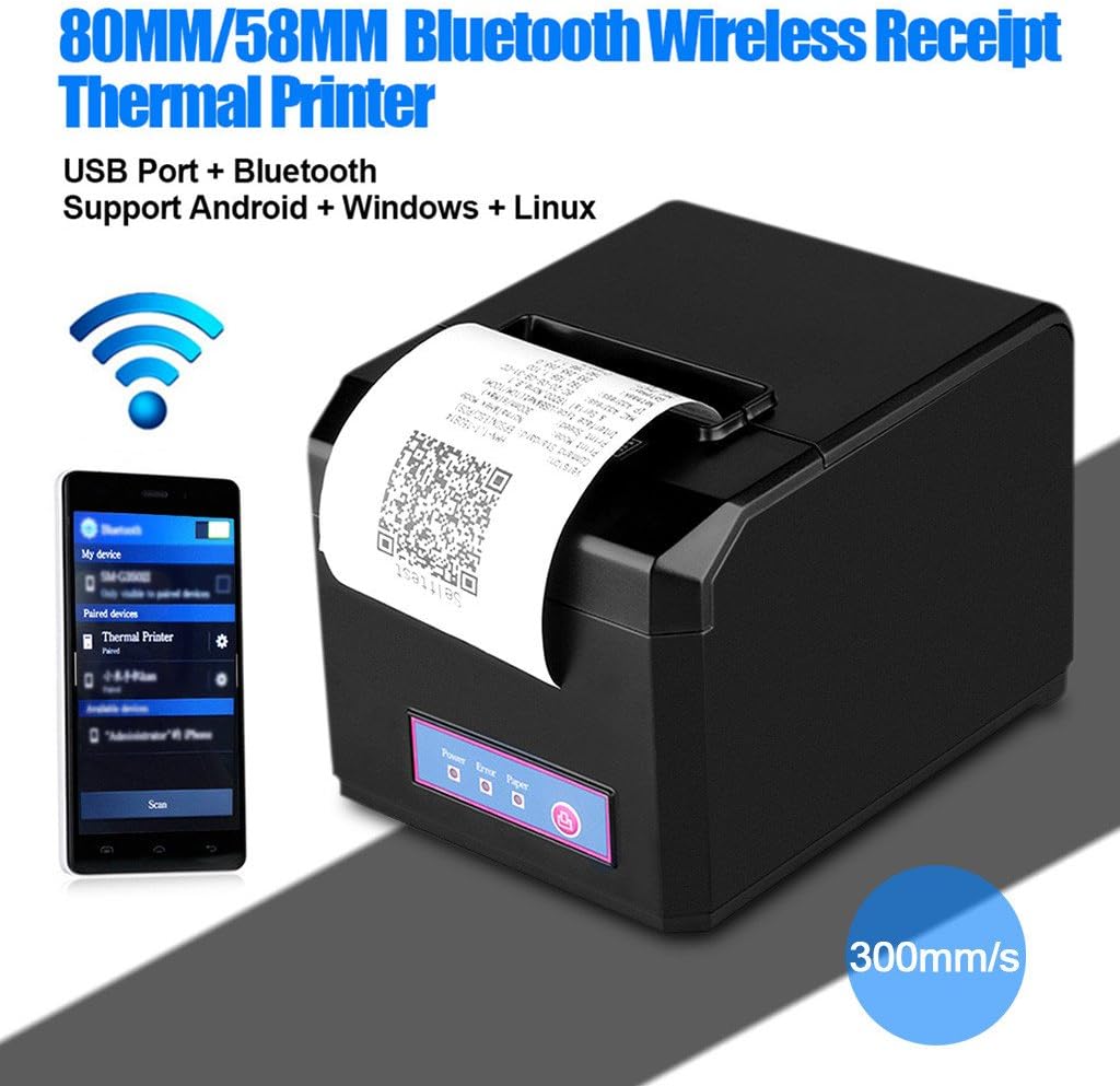 Impresora de ticket USB + Bluetooth Excelvan E801 80mm